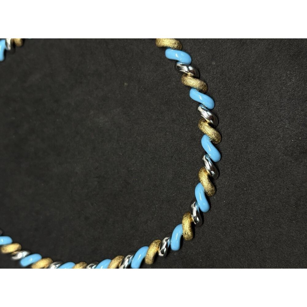 Vintage Sterling Silver 925 3 Tone Gold Turquoise Enamel Twisted Necklace KR 32g - Picture 5 of 13